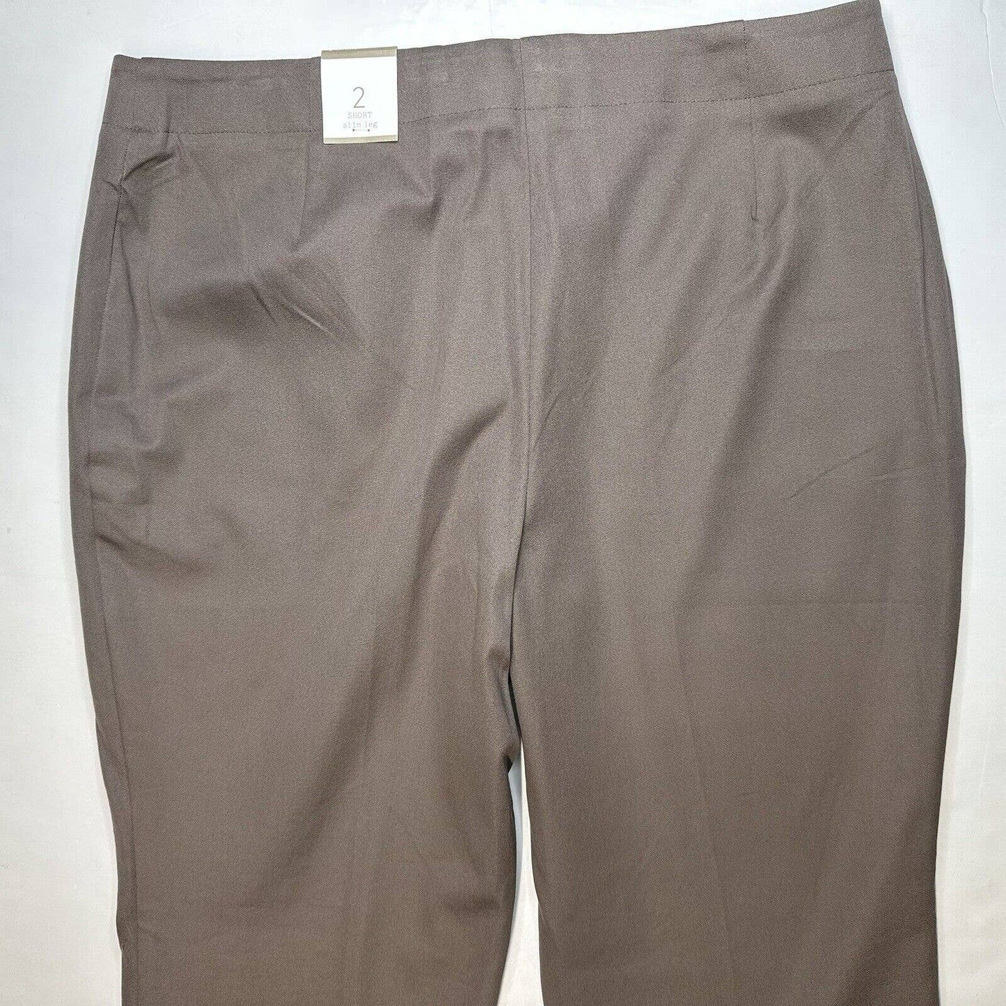 Chicos Caba Slim Leg Pants Sz 2 Short (US 12/Large) Taupe Brown Neutral Zip NEW
