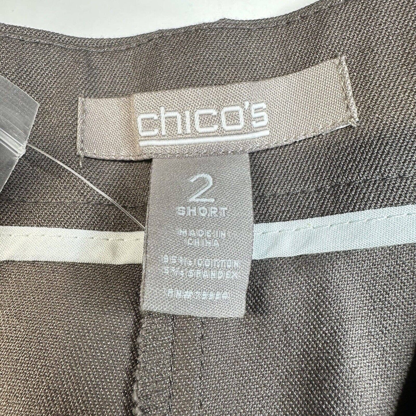 Chicos Caba Slim Leg Pants Sz 2 Short (US 12/Large) Taupe Brown Neutral Zip NEW