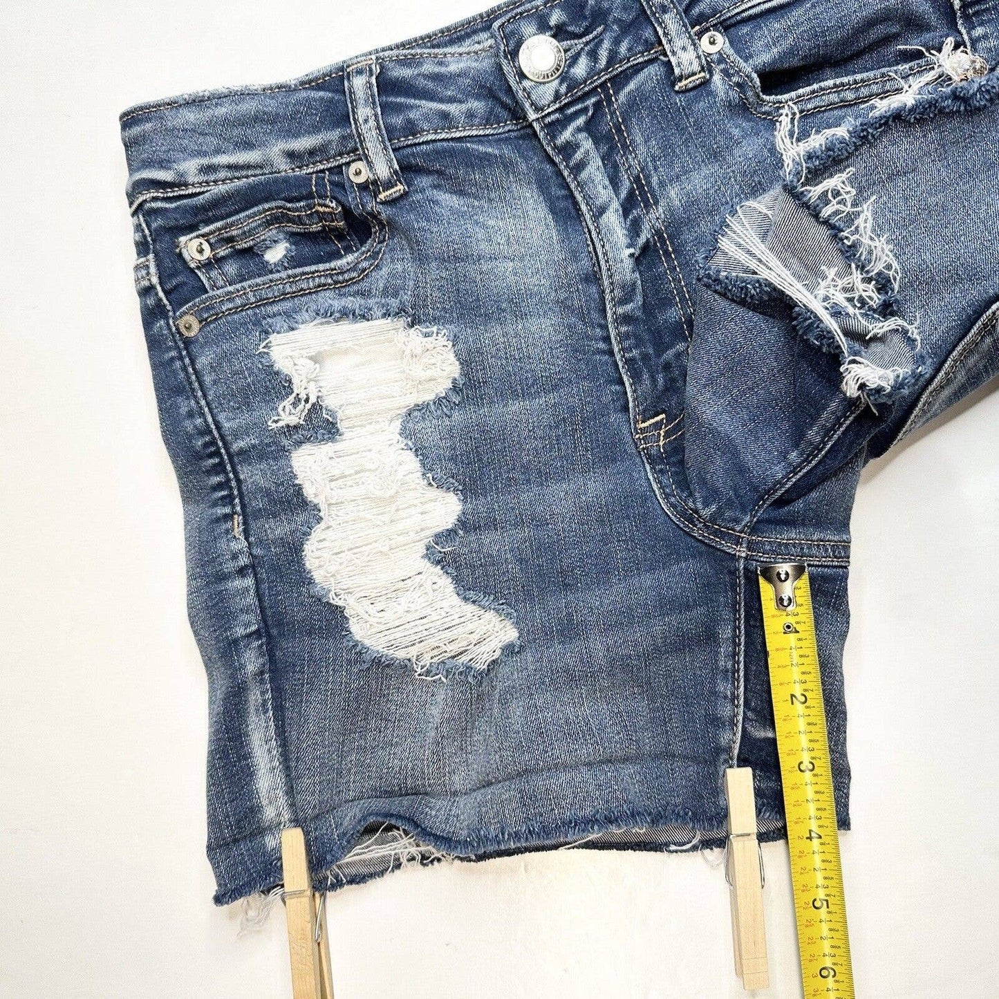 American Eagle Hi-Rise Shortie 8 Next Level Stretch Denim Jean Distressed EUC