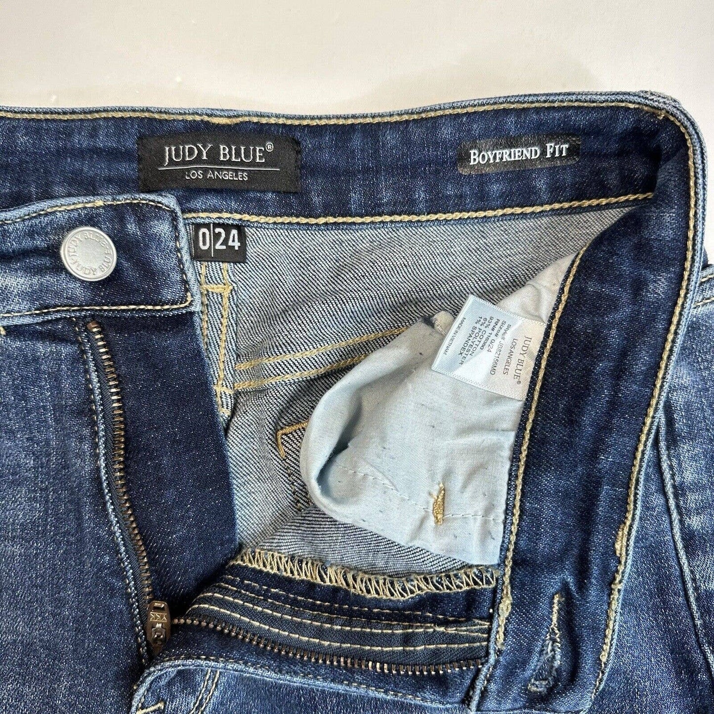 Judy Blue Boyfriend Fit Jeans 0/24 Stretch Denim Blue Jean Distressed Holes