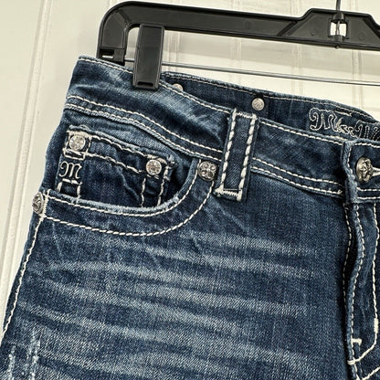 Miss Me Jeans 29 Capri Embroidery Rhinestones Distress Denim Y2K Western *Flaw