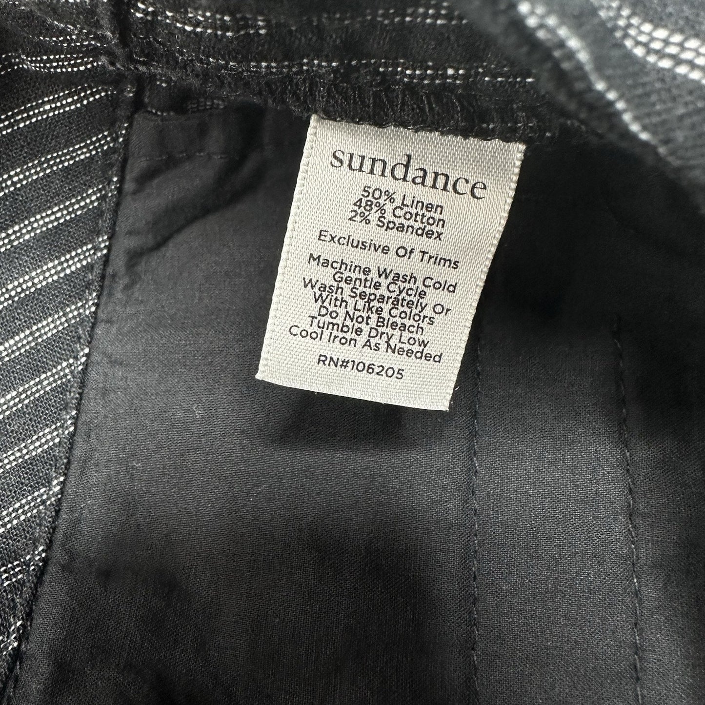 Sundance Pants Womens 6 Black Pinstripe Linen Cotton Coastal Contemporary