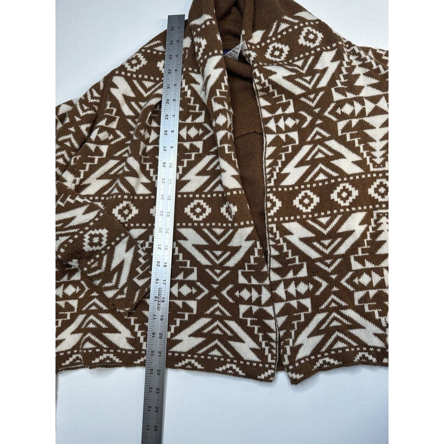 Patagonia Sweater Womens Small Cardigan Brown Beige Open Aztec Lambswool Western