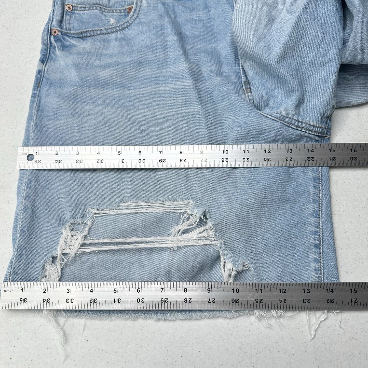 American Eagle Shorts 20 90s Boyfriend Bermuda Blue Denim Distressed Grunge