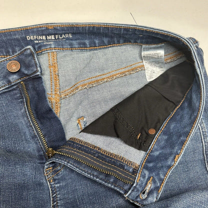 Chicos Jeans 1.5 Petite US 10 Define Me Flare Blue Denim Distress Western Cowboy