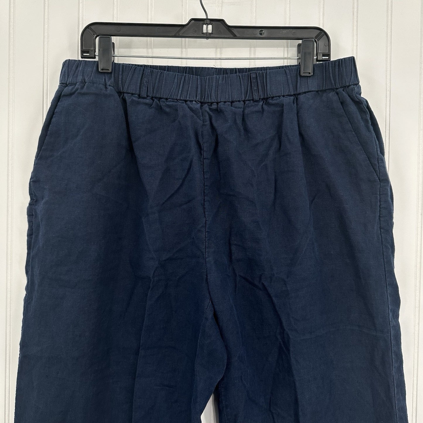 Quince Pants Womens XL Linen Crop Navy Blue Pull On Coastal Beach Lagenlook