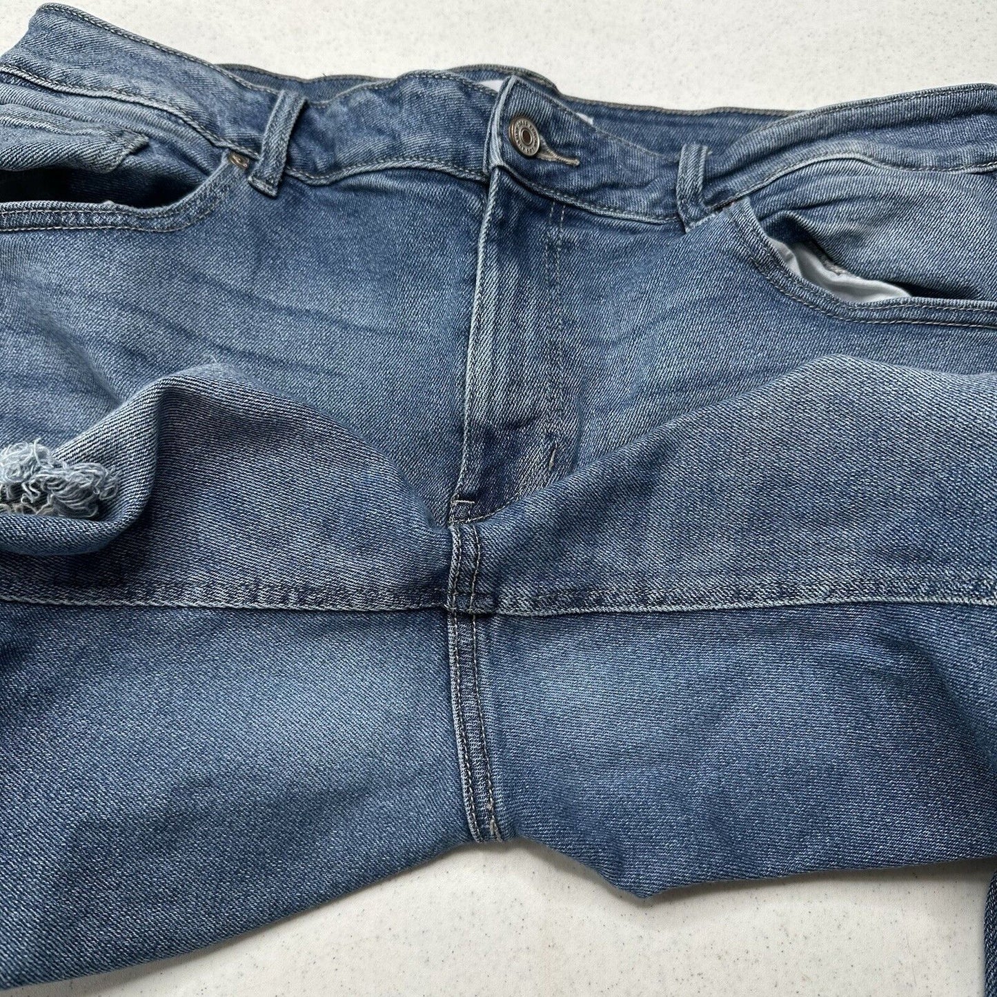 Kancan Jeans Womens 16 Straight Ankle Blue Denim Distressed Fray 90s Grunge