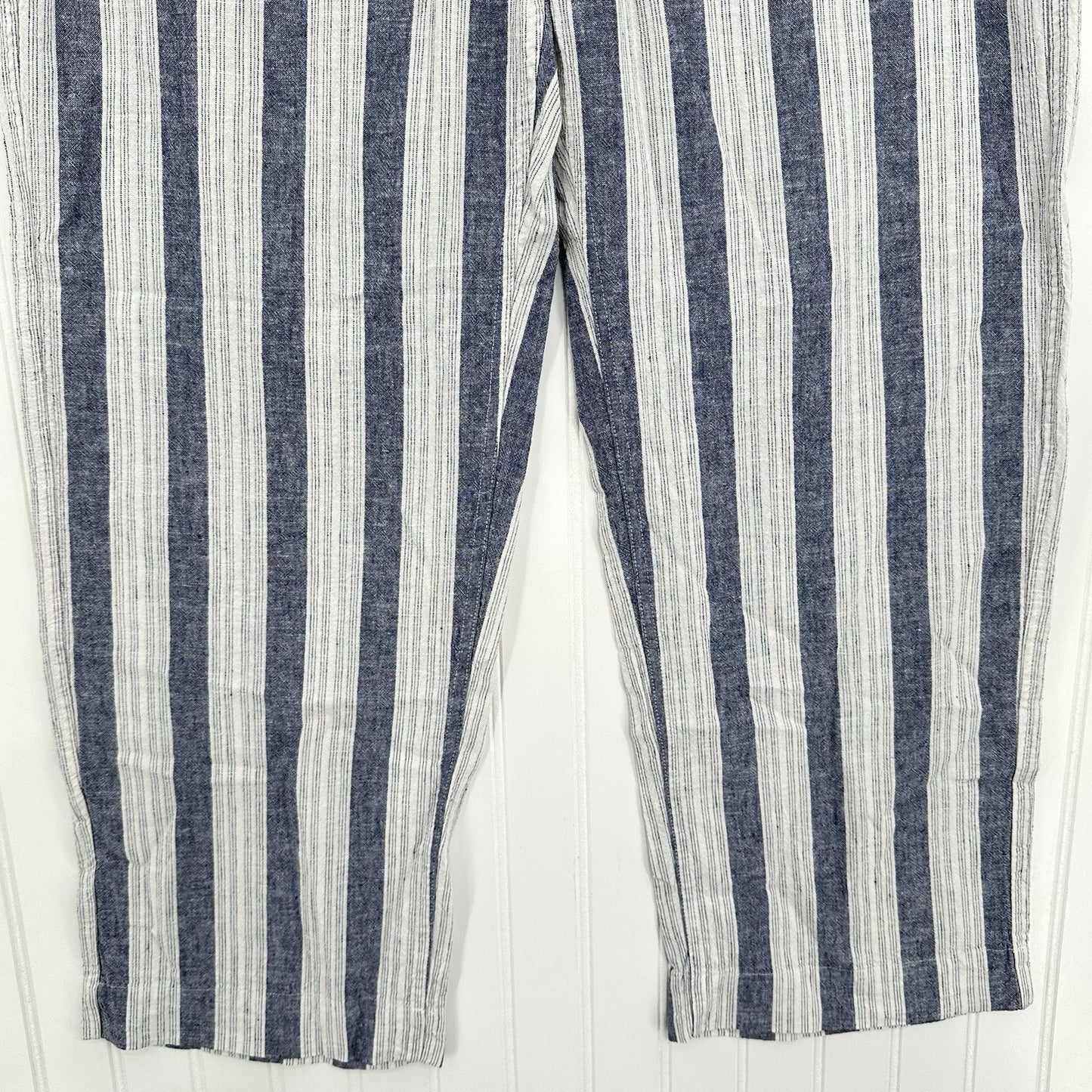 Rails Pants Womens Large Agnes Linen Blend Ankle White Blue Stripes Coastal EUC