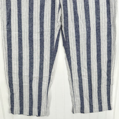 Rails Pants Womens Large Agnes Linen Blend Ankle White Blue Stripes Coastal EUC