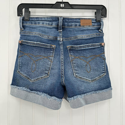 Judy Blue Shorts Womens XS Cuffed Blue Jean Denim Distressed Bandana Print *Flaw