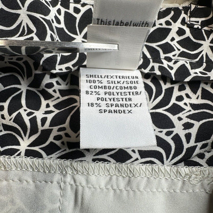 Diane Von Furstenberg Silk Shorts Womens 4 Black/White Floral Zip Front Pockets