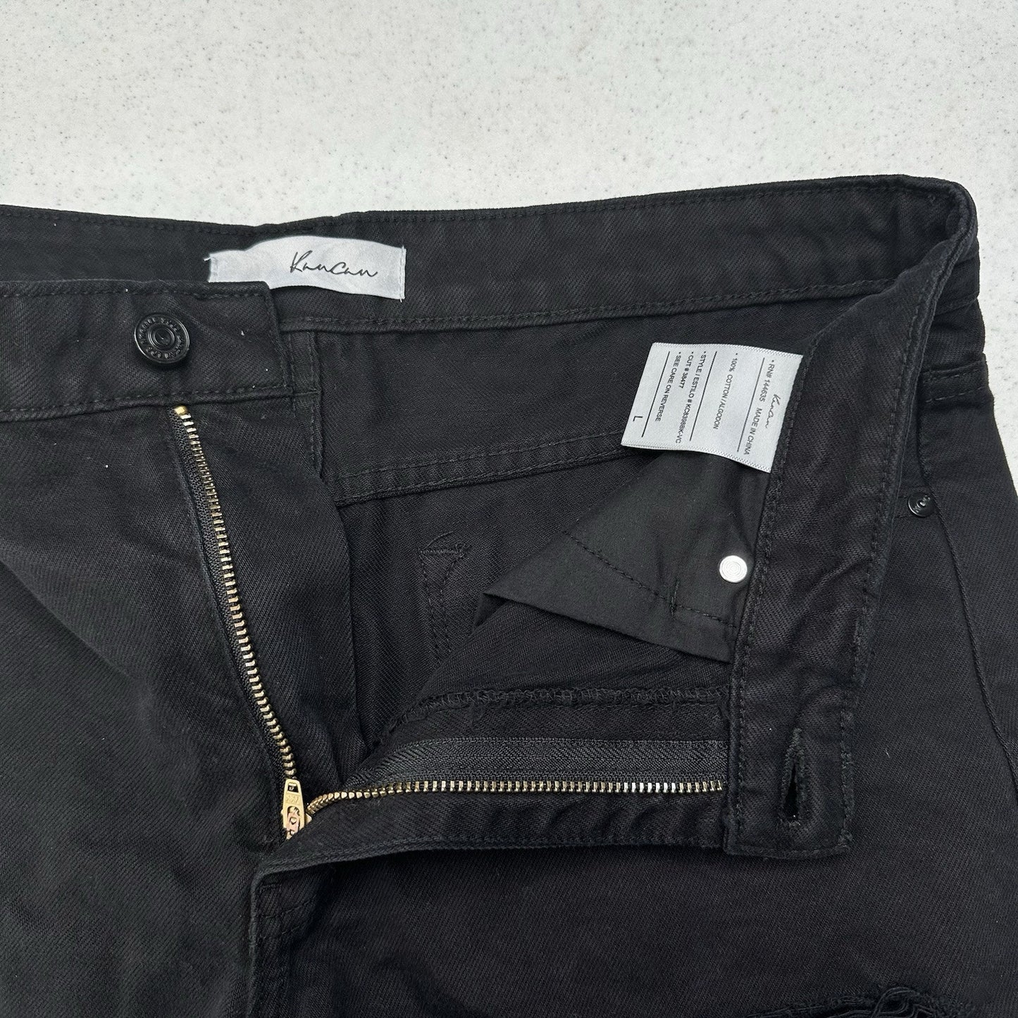 Kancan Shorts Womens Large High Rise Cuffed Black Jean Denim Distress Grunge EUC