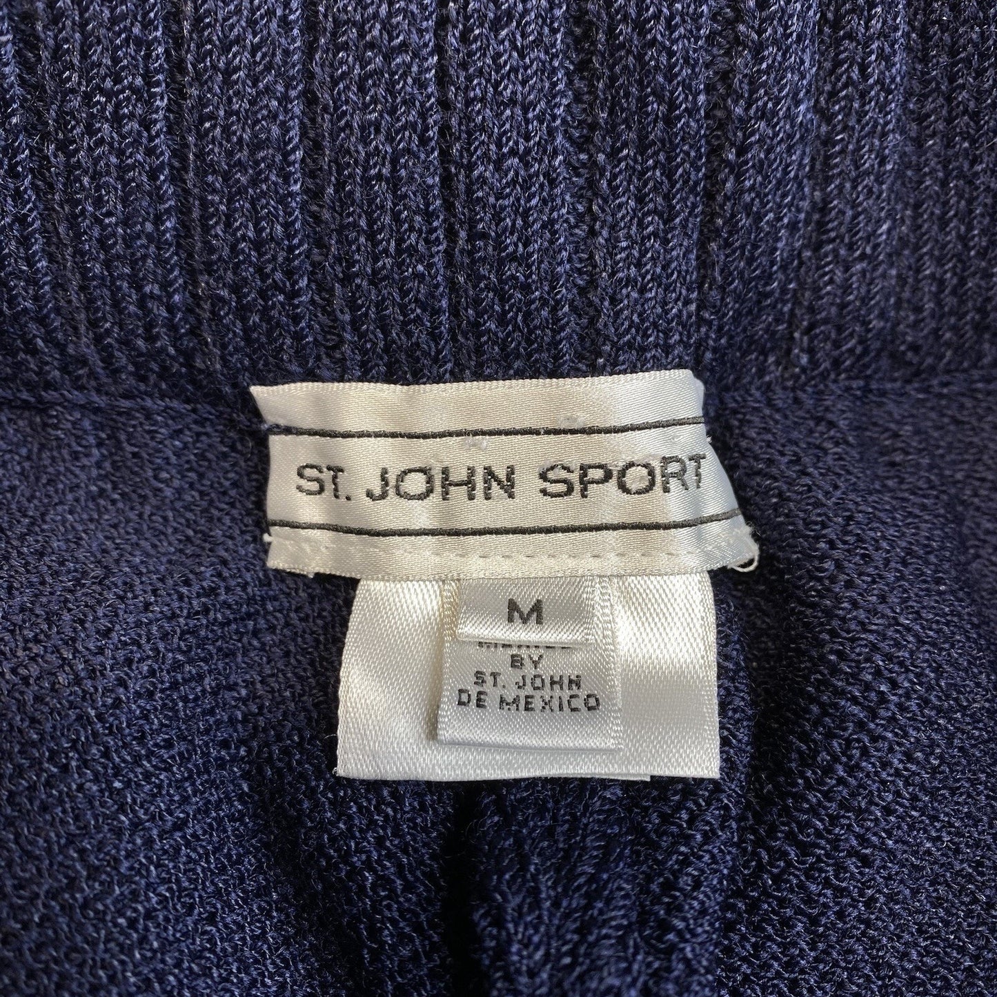 St John Sport Pant Medium Santana Knit Wide Leg Navy Blue Wool Blend Pull On EUC
