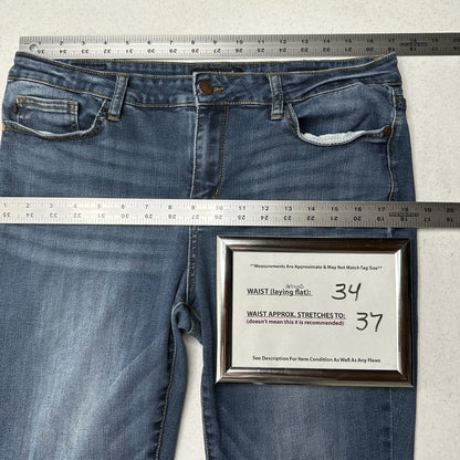 Judy Blue Jeans Womens 32 Relaxed Fit Tapered Leg Blue Stretch Denim Distressed