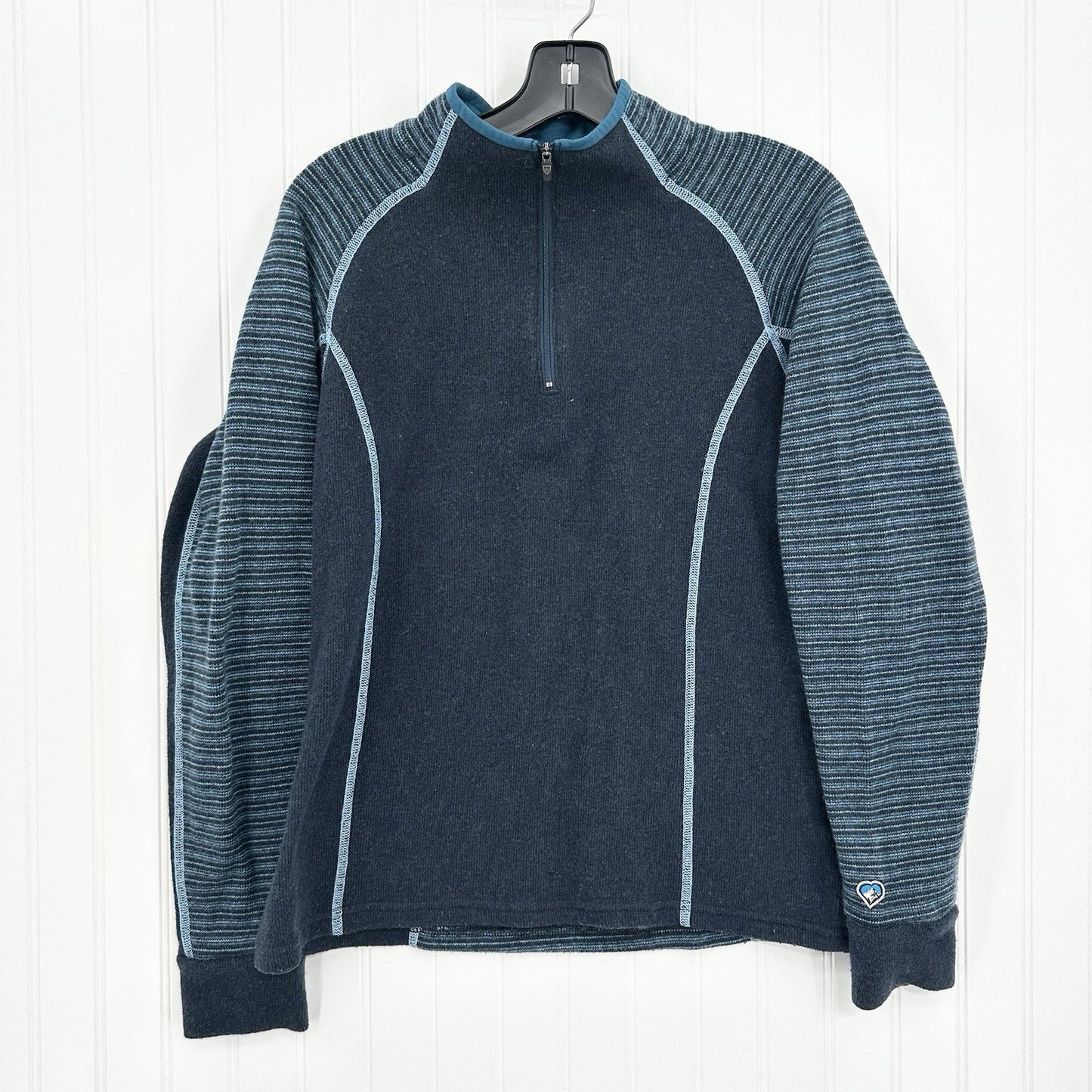 KUHL Sweater Mens M Chianti Fleece 1/4 Zip Blue Wool Blend Long Sleeve Thumbhole