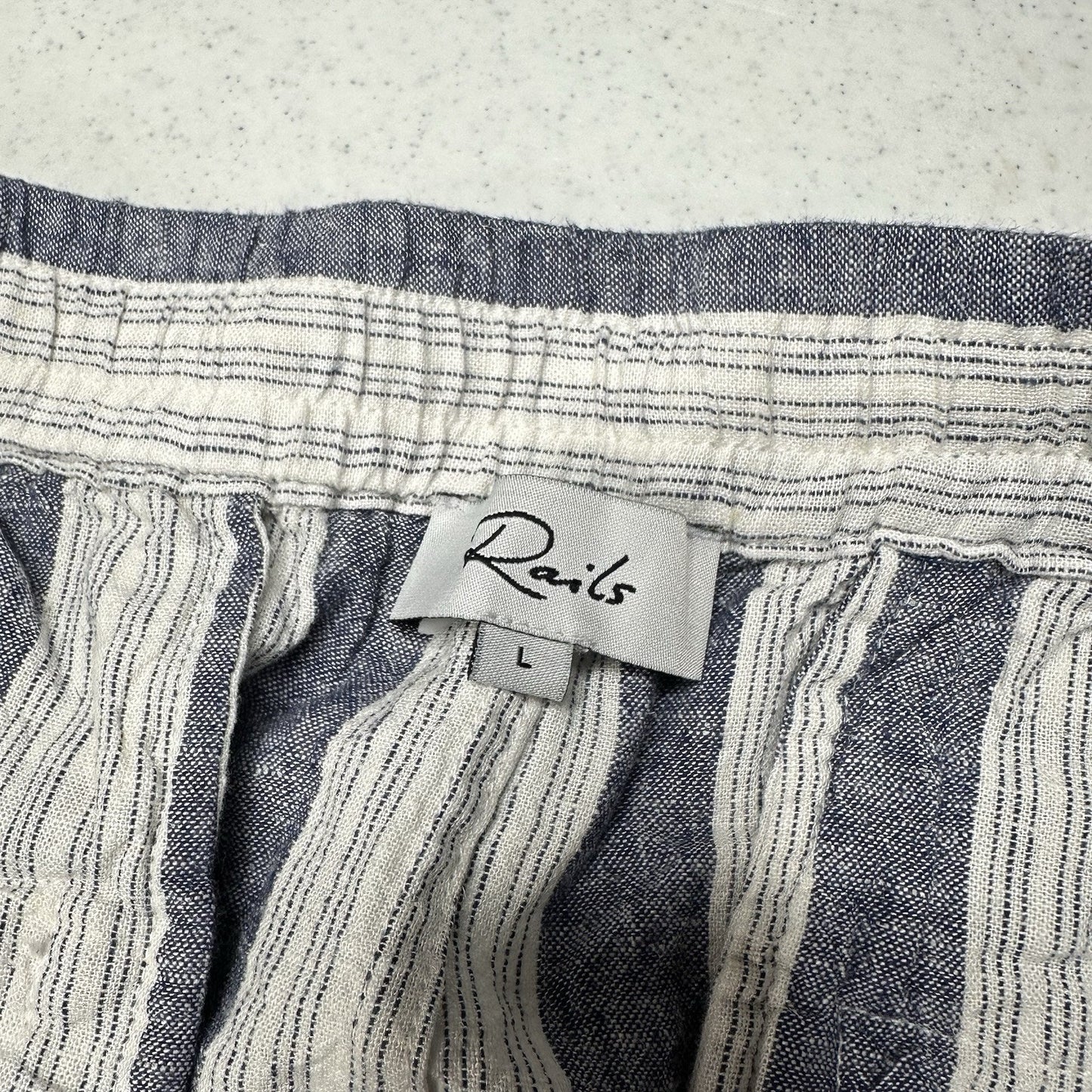 Rails Pants Womens Large Agnes Linen Blend Ankle White Blue Stripes Coastal EUC