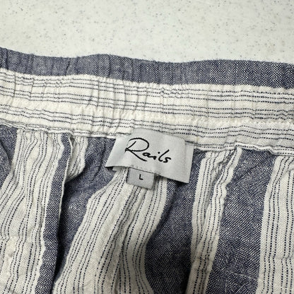 Rails Pants Womens Large Agnes Linen Blend Ankle White Blue Stripes Coastal EUC