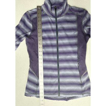 Title Nine Sweater Womens Small Full Zip Top Purple Stripes Jacket Thumbholes