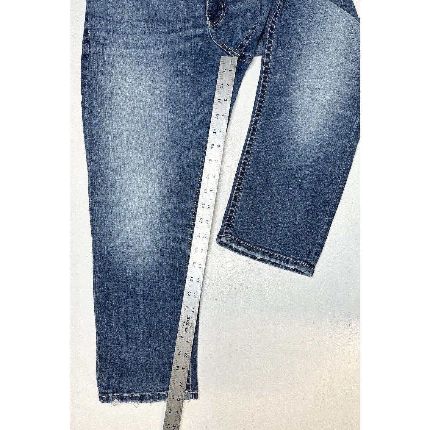 BKE Jeans Womens 30 Gabby Capri Curvy Blue Stretch Denim Distress Cropped