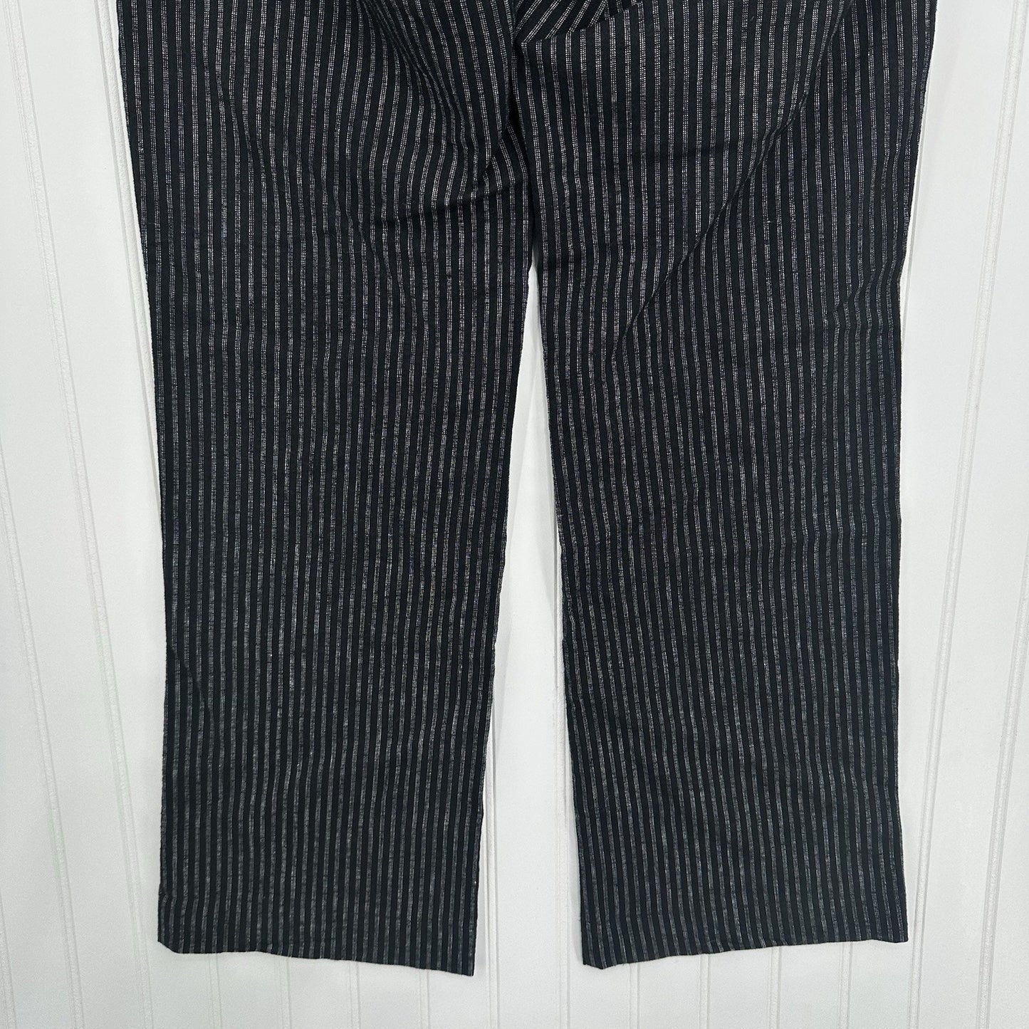 Sundance Pants Womens 6 Black Pinstripe Linen Cotton Coastal Contemporary