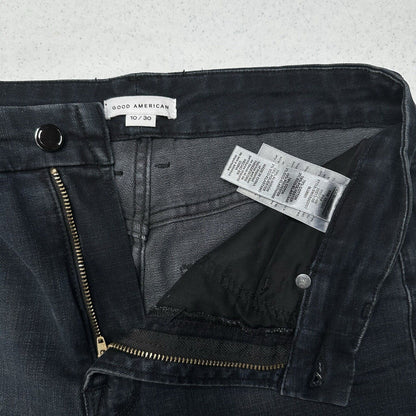 Good American Jeans Women 10 30 Good Waist Crop Skinny Ankle Blue Denim Fray EUC