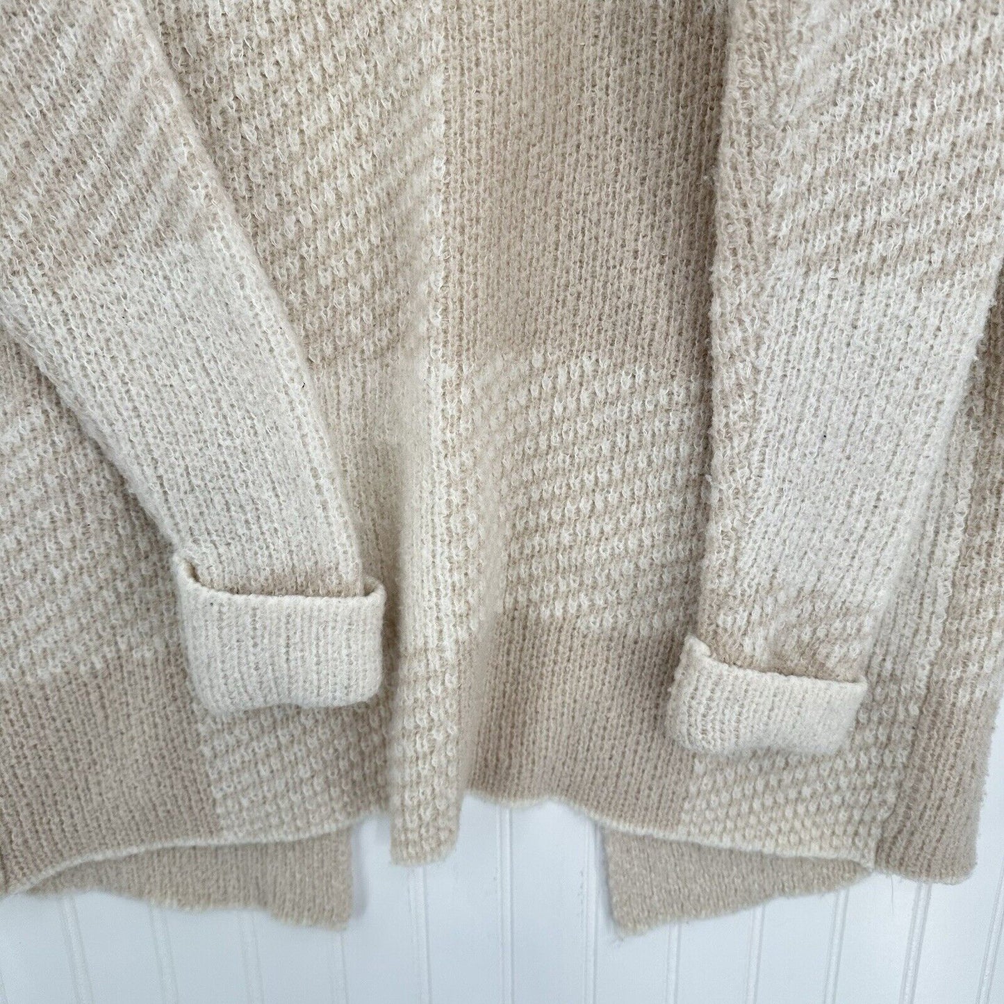 Toad Co Sweater Womens Small Cardigan Wool Blend Plaid Beige Cream Open Cozy
