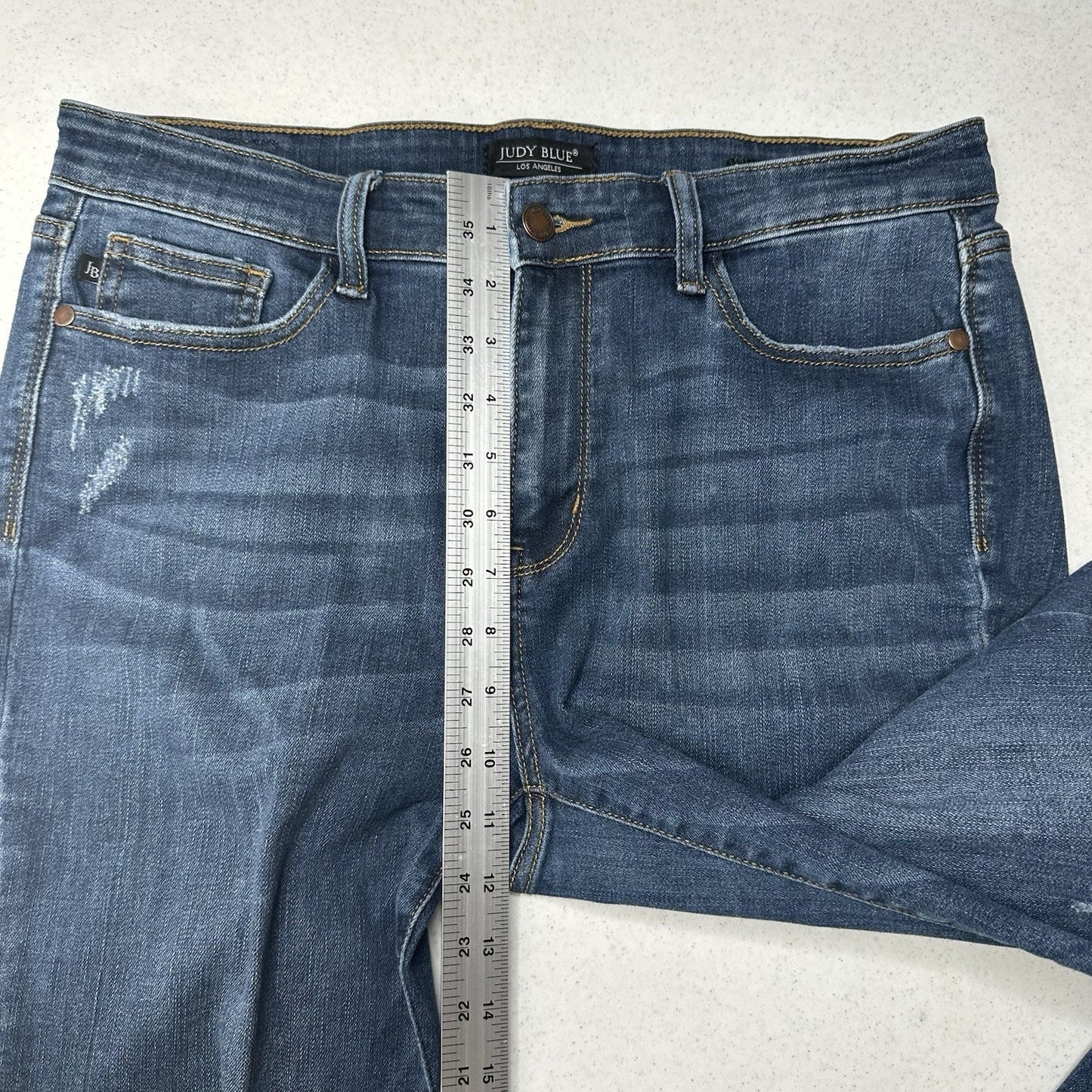 Judy Blue Jeans Womens 13 31 Relaxed Fit Blue Stretch Denim Dark Wash Distressed