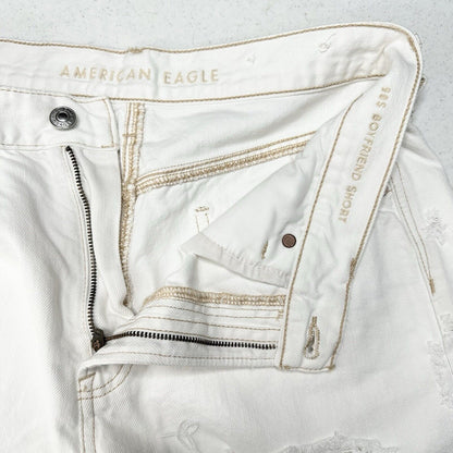 American Eagle Shorts 10 90s Boyfriend High Rise White Denim Distress Grunge EUC