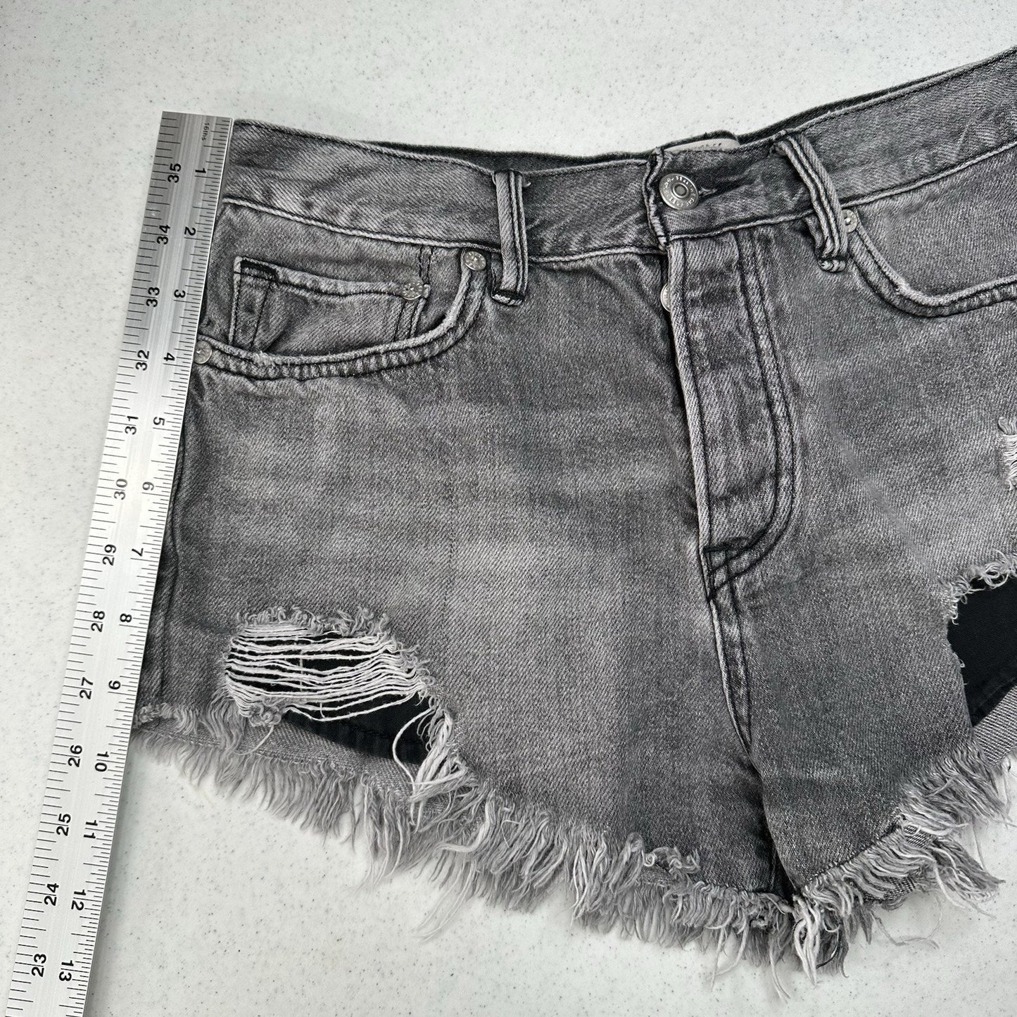 We The Free People Shorts Womens 26 Faded Gray Denim Button Fly Anthropologie