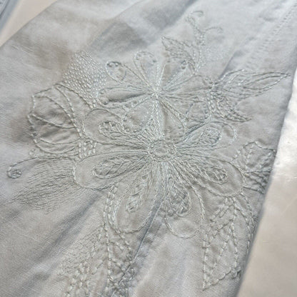 J Jill Linen Pants Womens 14 Petite Light Blue Wide Leg Ankle Floral Embroidery