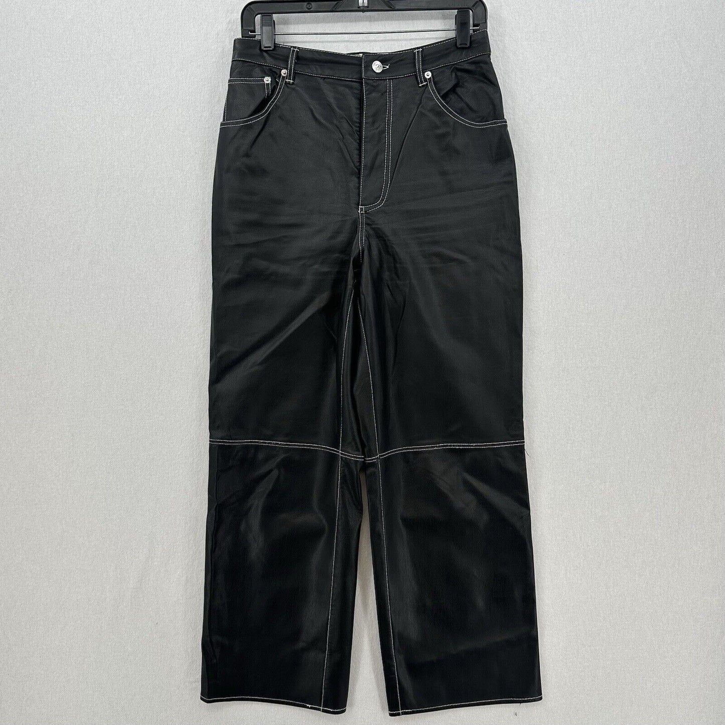 We The Free People Pants Womens 8 It Factor Vegan Leather Black Wide Leg Hi Rise