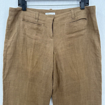 Vince Pants Womens 10 Linen Brown Wide Flare Trouser Relaxed Coastal Beach *Flaw