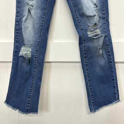 Judy Blue Jeans Womens 1/25 Skinny Crop Stretch Blue Denim Distressed Fray