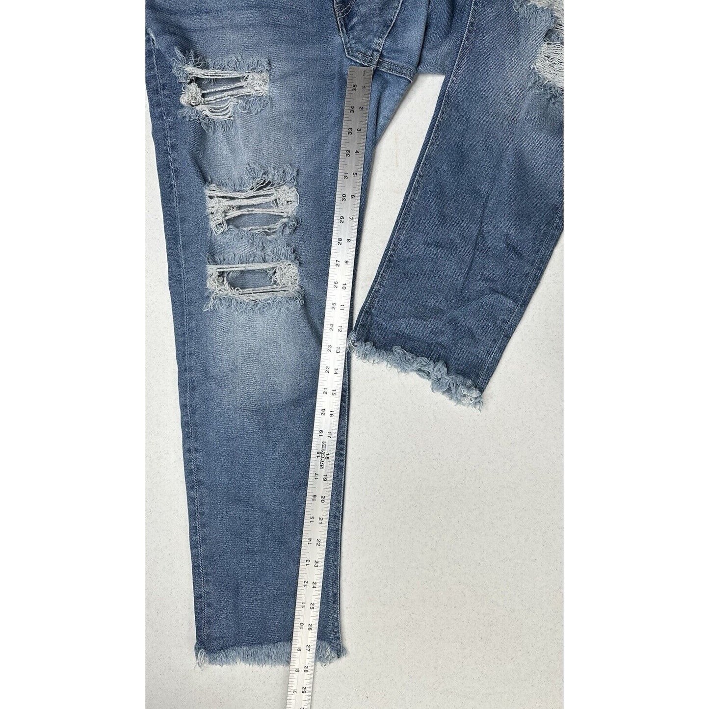 Kancan Jeans Womens 16 Straight Ankle Blue Denim Distressed Fray 90s Grunge