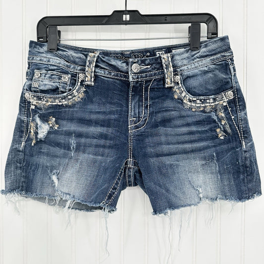 MISS ME Shorts Womens 28 Cut Off Blue Denim Distressed Rhinestones Bling Western