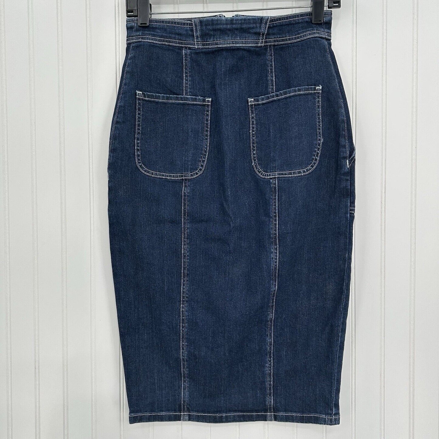 Ramy Brook Skirt Womens 26 Marietta Denim Blue Jean Midi Pencil Zipper Slit EUC