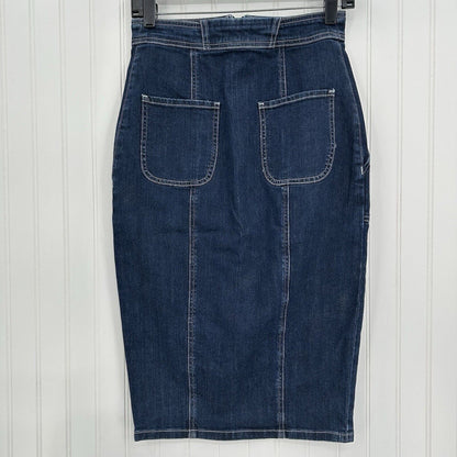 Ramy Brook Skirt Womens 26 Marietta Denim Blue Jean Midi Pencil Zipper Slit EUC