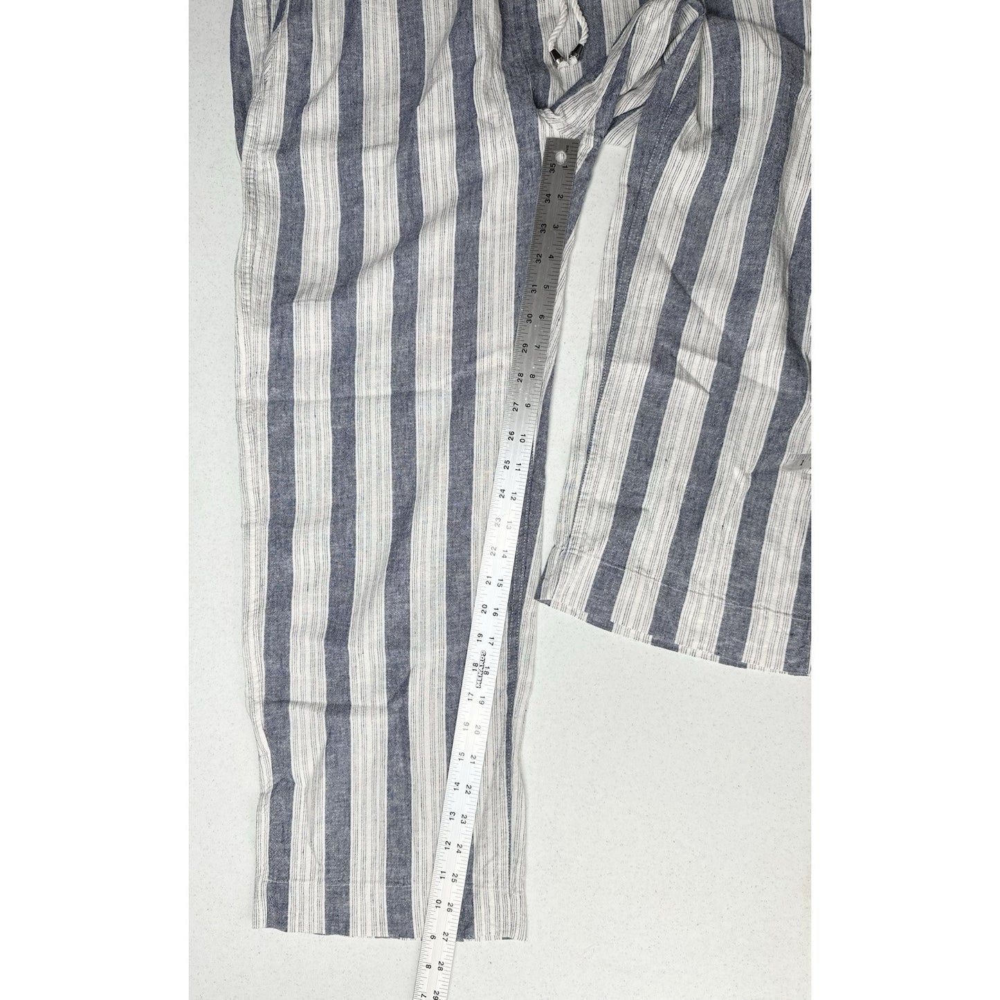 Rails Pants Womens Large Agnes Linen Blend Ankle White Blue Stripes Coastal EUC
