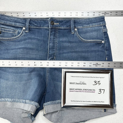 Kancan Shorts Womens 16W Cuffed Blue Denim Jean 4" Stretch Comfort Fringe EUC