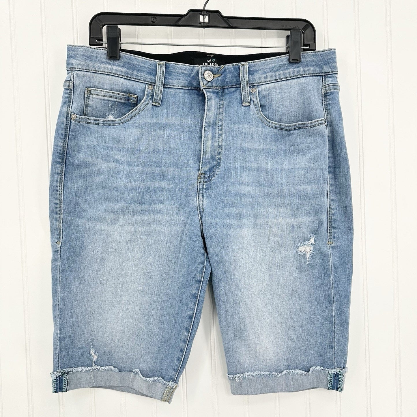 Lularoe Shorts 32 US 14 Skinny Bermuda Cuffed Blue Denim Tummy Panel *Spot