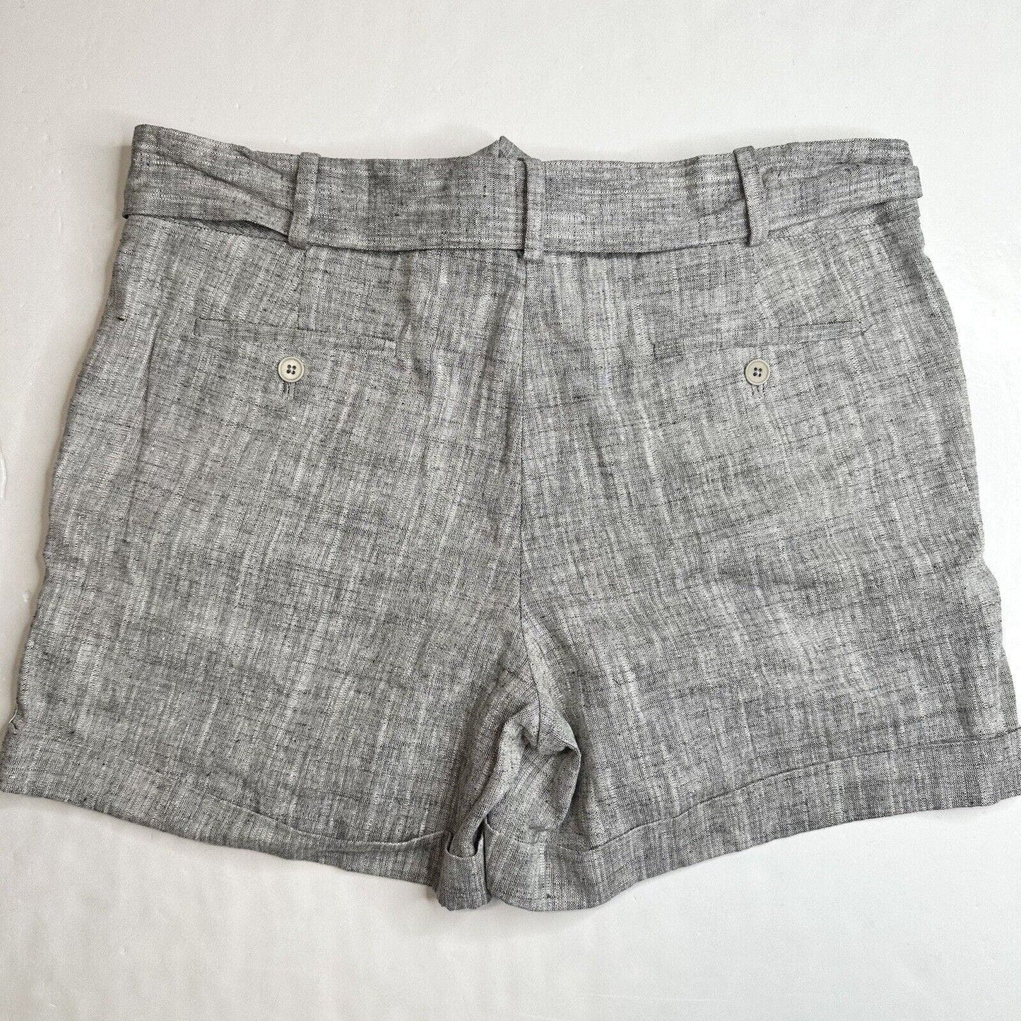 Talbots Shorts Womens 14 Petite Gray Linen/Cotton Cuffed Neutral W/Belt NEW