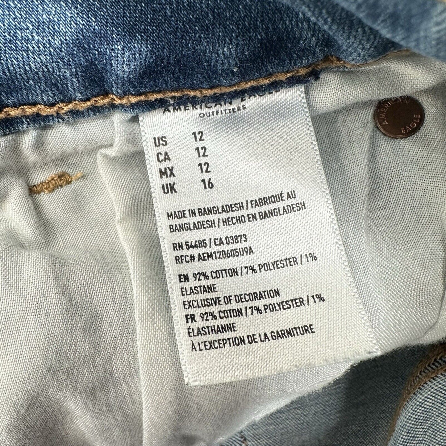 American Eagle Shorts 12 Hi Rise Shortie Stretch Blue Denim Distress Button Fly