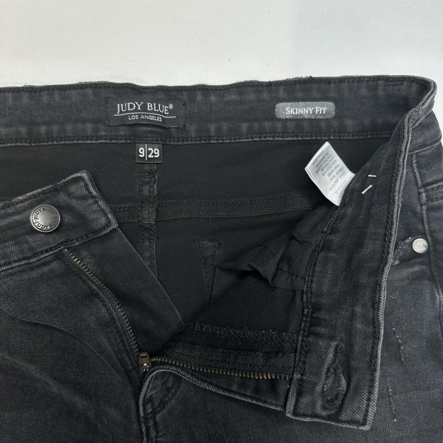 Judy Blue Jeans 9 29 Skinny Black Stretch Denim Red Buffalo Plaid Patch Distress