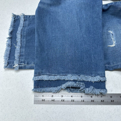 Chicos Jeans 2 US 12 So Slimming Girlfriend Slim Leg Crop Blue Fray Distressed