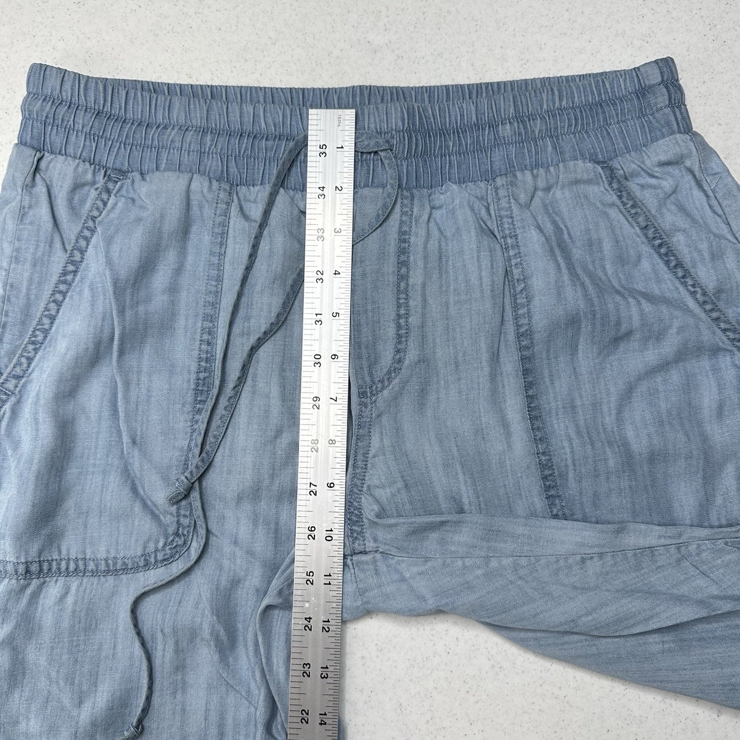 Cloth Stone Pants Medium Chambray Lyocell Tencel Ankle Crop Blue Roll Up Coastal