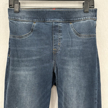 Spanx Jeans Women Medium Ankle Skinny Blue Pull On Stretch Denim Distressed Fray
