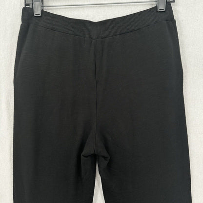 Monrow Pants Womens Small SuperSoft Straight Black Knit Pull On Split Hems Cozy