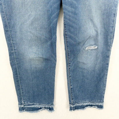 Chicos Jeans 2 US 12 So Slimming Girlfriend Slim Leg Crop Blue Denim Fray *Spot