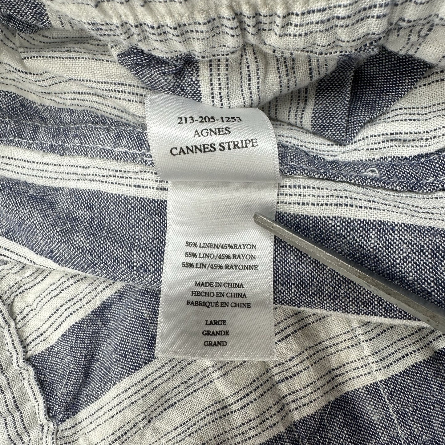 Rails Pants Womens Large Agnes Linen Blend Ankle White Blue Stripes Coastal EUC