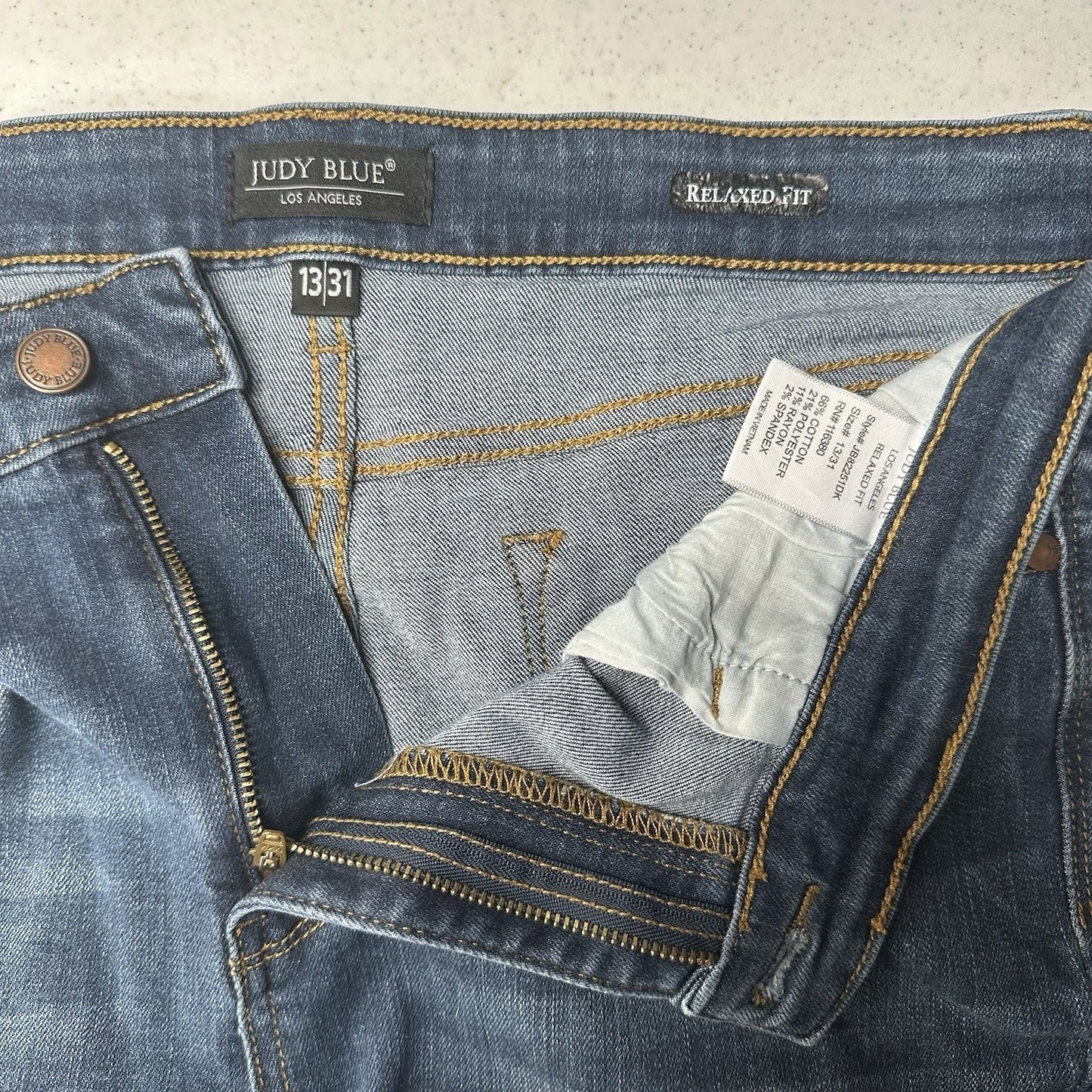 Judy Blue Jeans Womens 13 31 Relaxed Fit Blue Stretch Denim Dark Wash Distressed